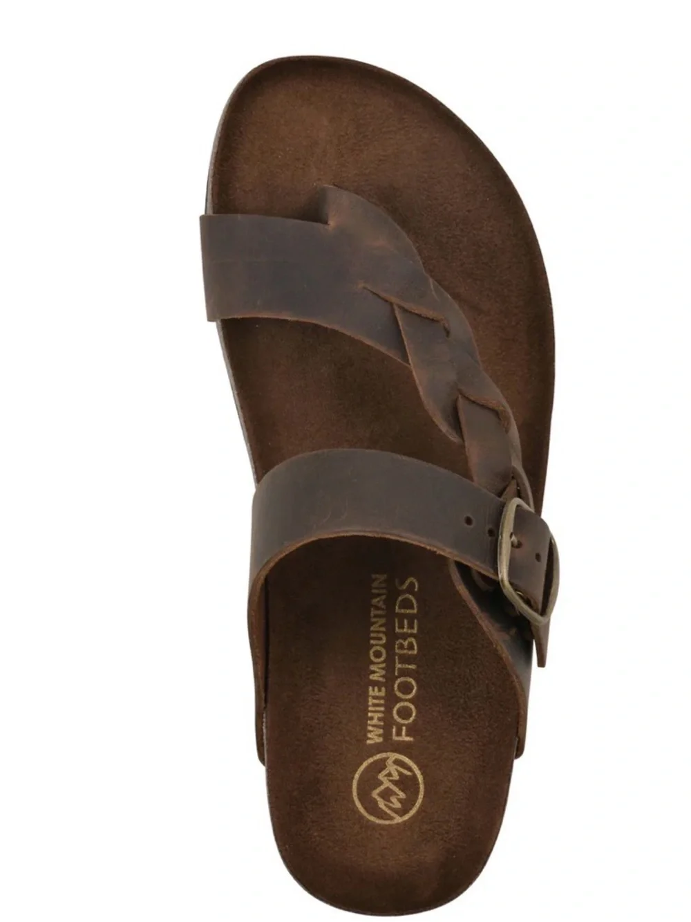 White Mountain Men’s Brown Braided Leather Slide with Buckle Accent